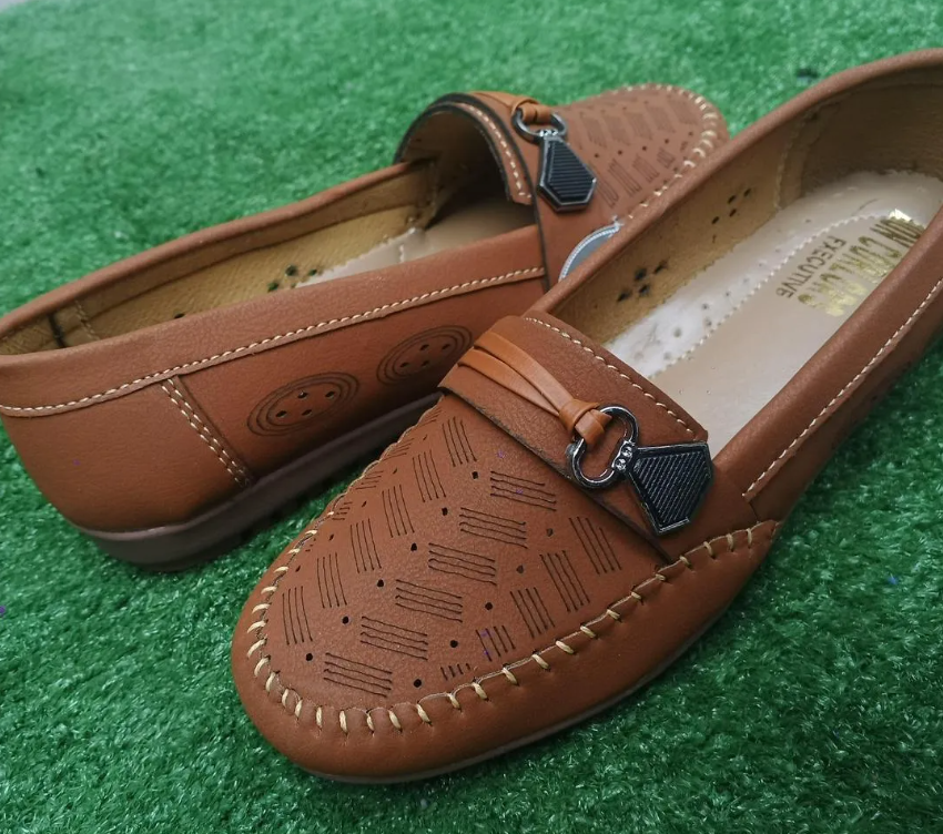 Women Brown Synthetic Leather Loafers with Buckle