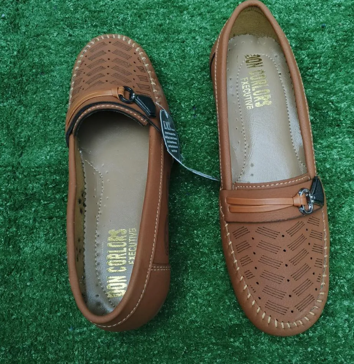 Women Brown Synthetic Leather Loafers with Buckle