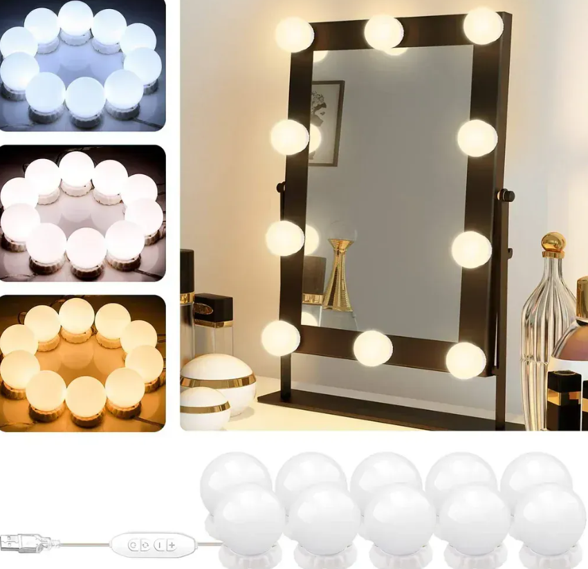 Hollywood Style Round Vanity Mirror with 3-Mode LED Lights