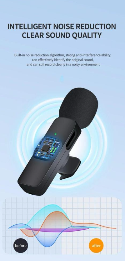K9 Wireless Vlogging Microphone with Noise Reduction & iPhone Adapter