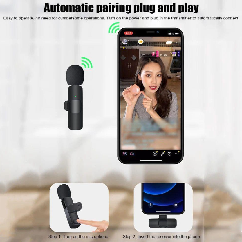 K9 Wireless Vlogging Microphone with Noise Reduction & iPhone Adapter