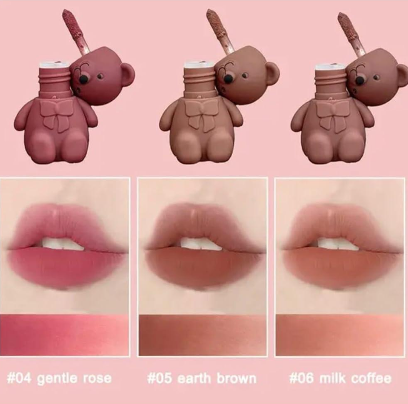 Nude Velvet Lip Gloss 2 Pcs Teddy Bear Keychain